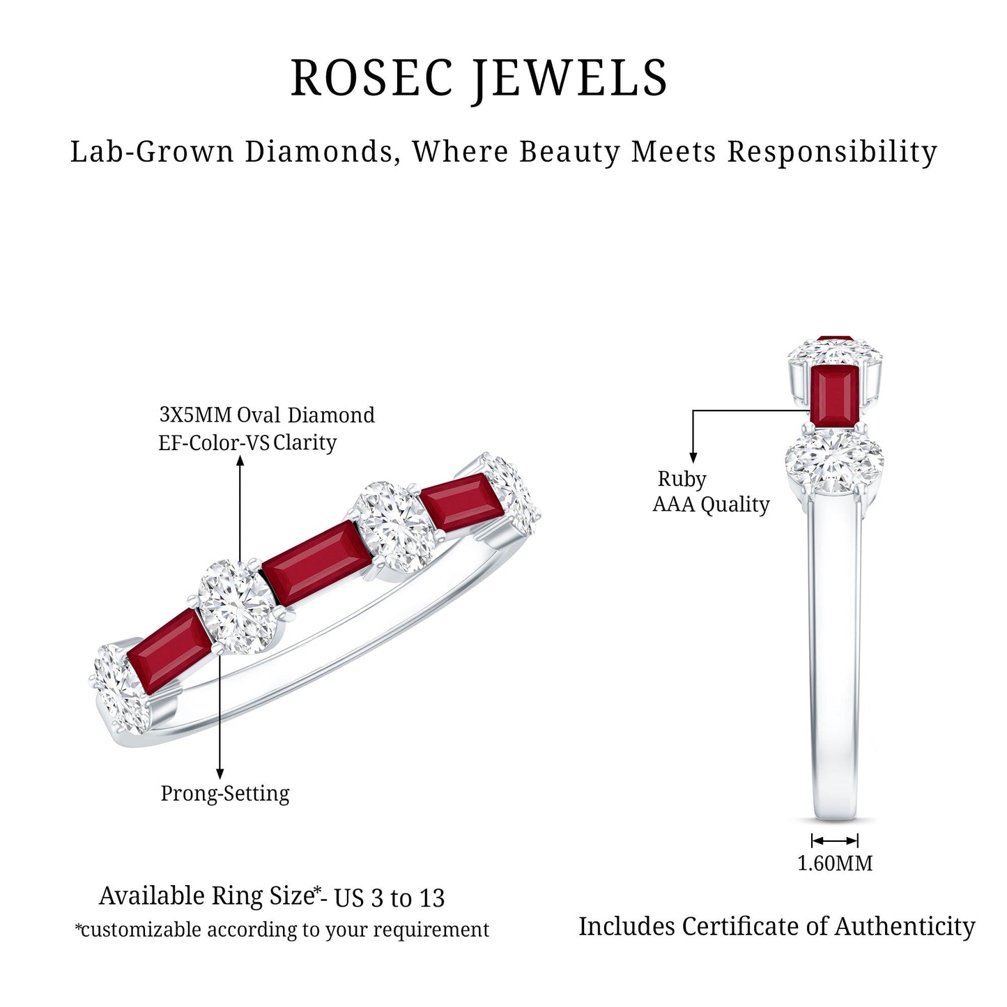 Ruby and Lab Grown Diamond Half Eternity Ring