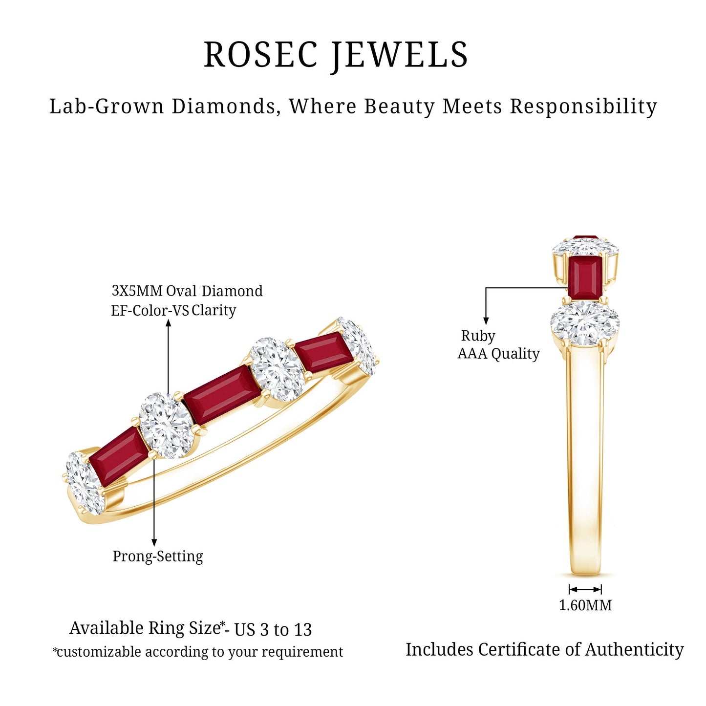 Ruby and Lab Grown Diamond Half Eternity Ring