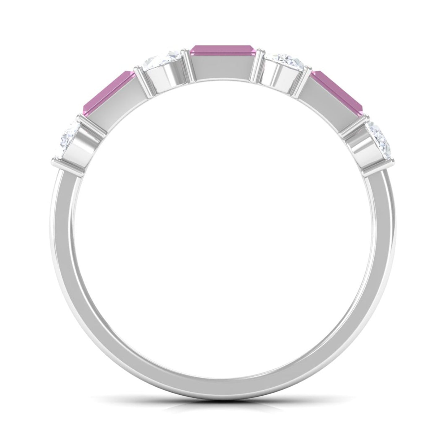 Natural Pink Tourmaline Semi Eternity Ring with Moissanite