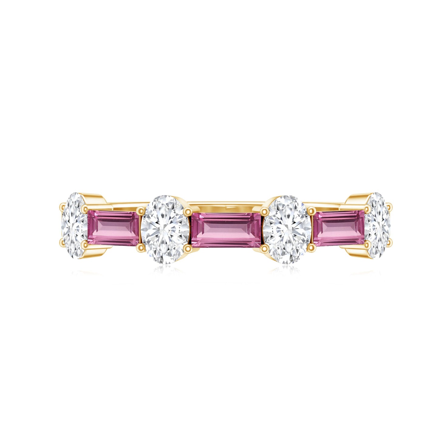 Natural Pink Tourmaline Semi Eternity Ring with Moissanite