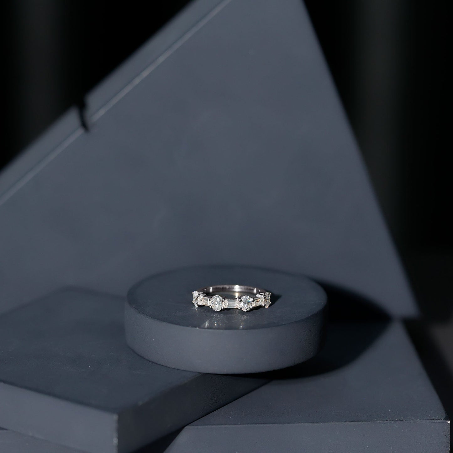Oval and Baguette Cut Moissanite Half Eternity Ring