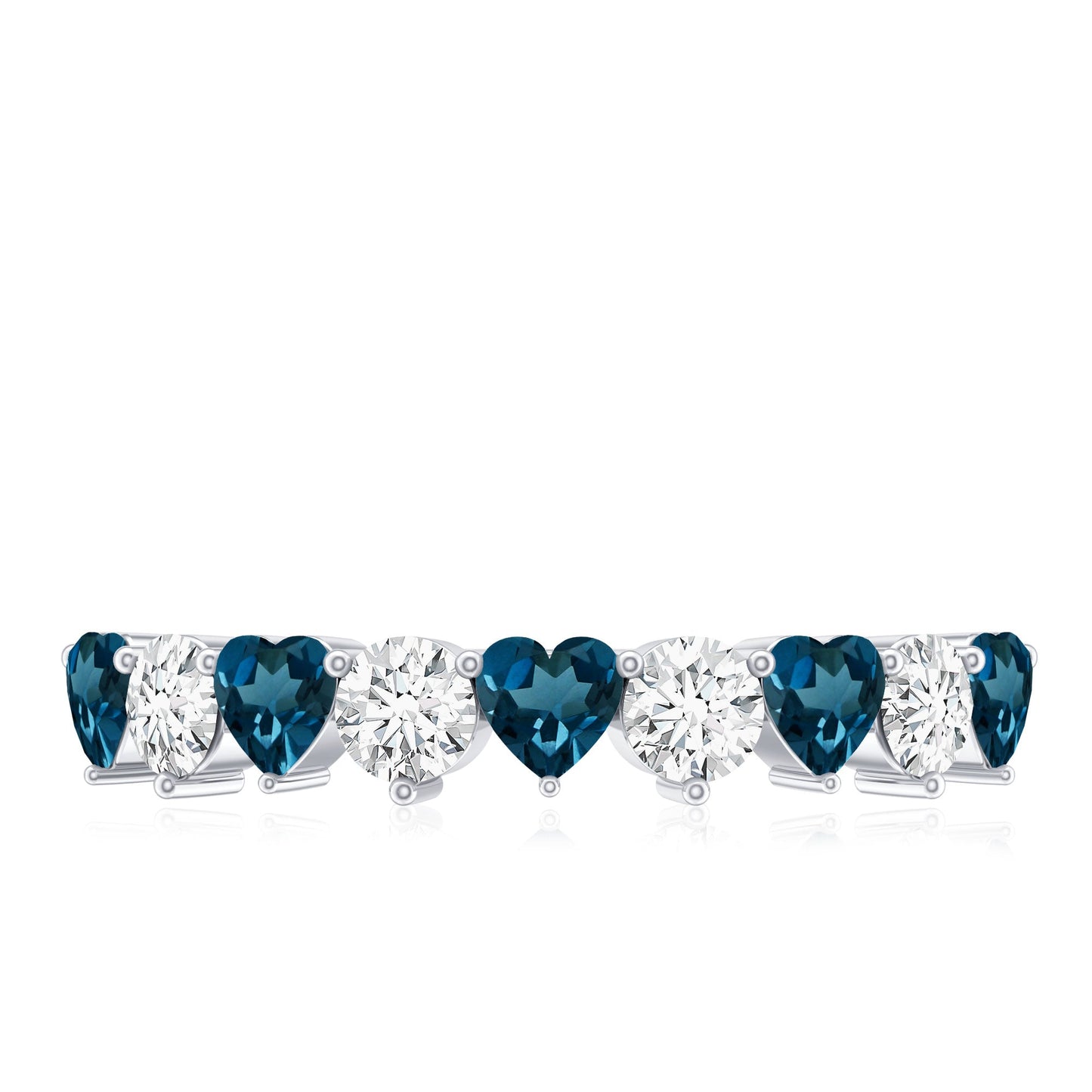 London Blue Topaz and Moissanite Heart Eternity Band