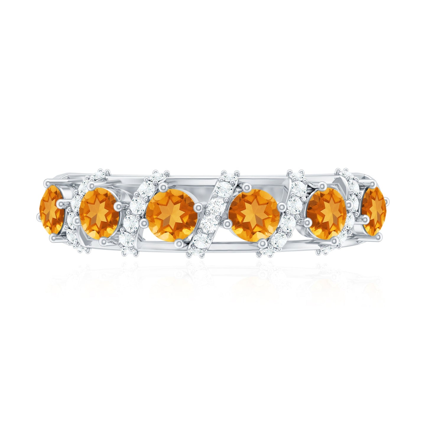 Natural Citrine Diamond Half Eternity Wedding Anniversary Ring