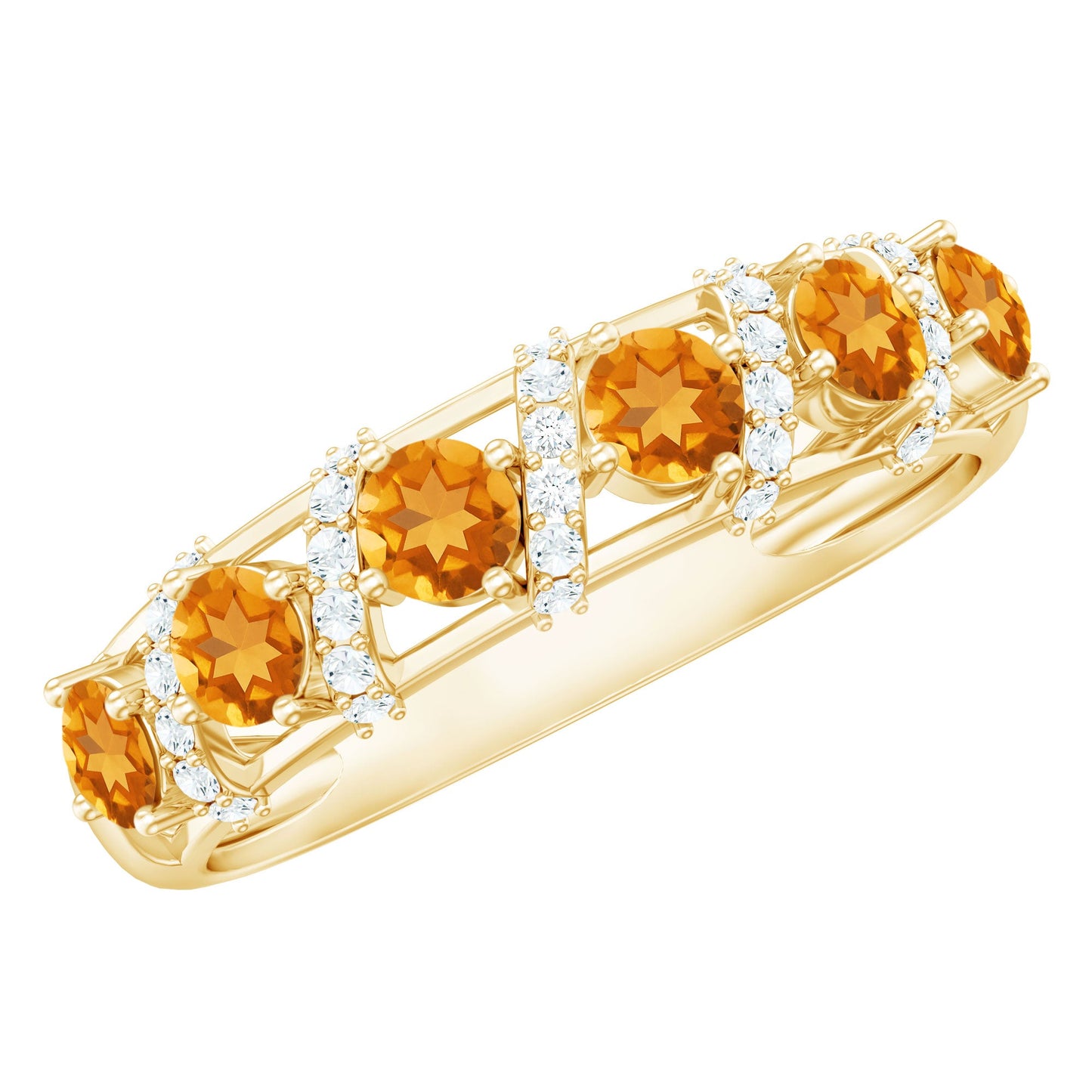 Natural Citrine Diamond Half Eternity Wedding Anniversary Ring