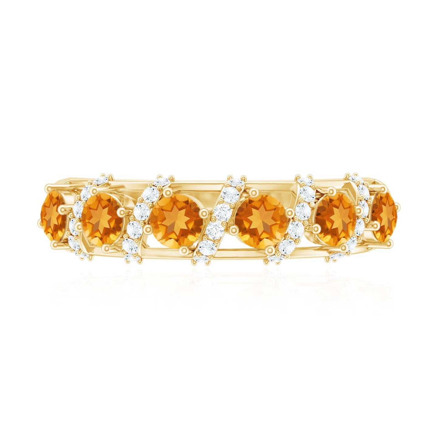 Natural Citrine Diamond Half Eternity Wedding Anniversary Ring