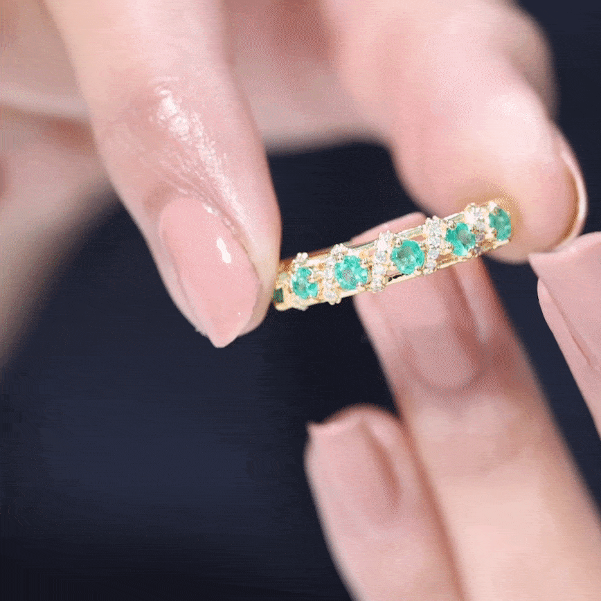 Emerald and Diamond Designer Wedding Band for Women