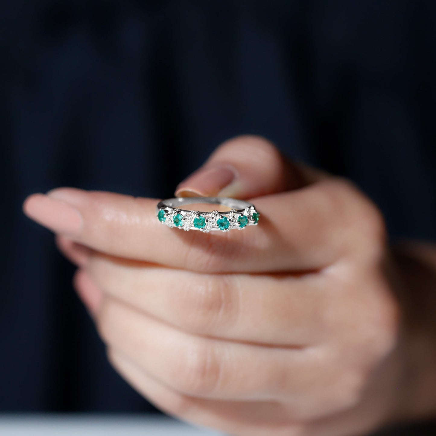 Emerald and Diamond Designer Wedding Band for Women