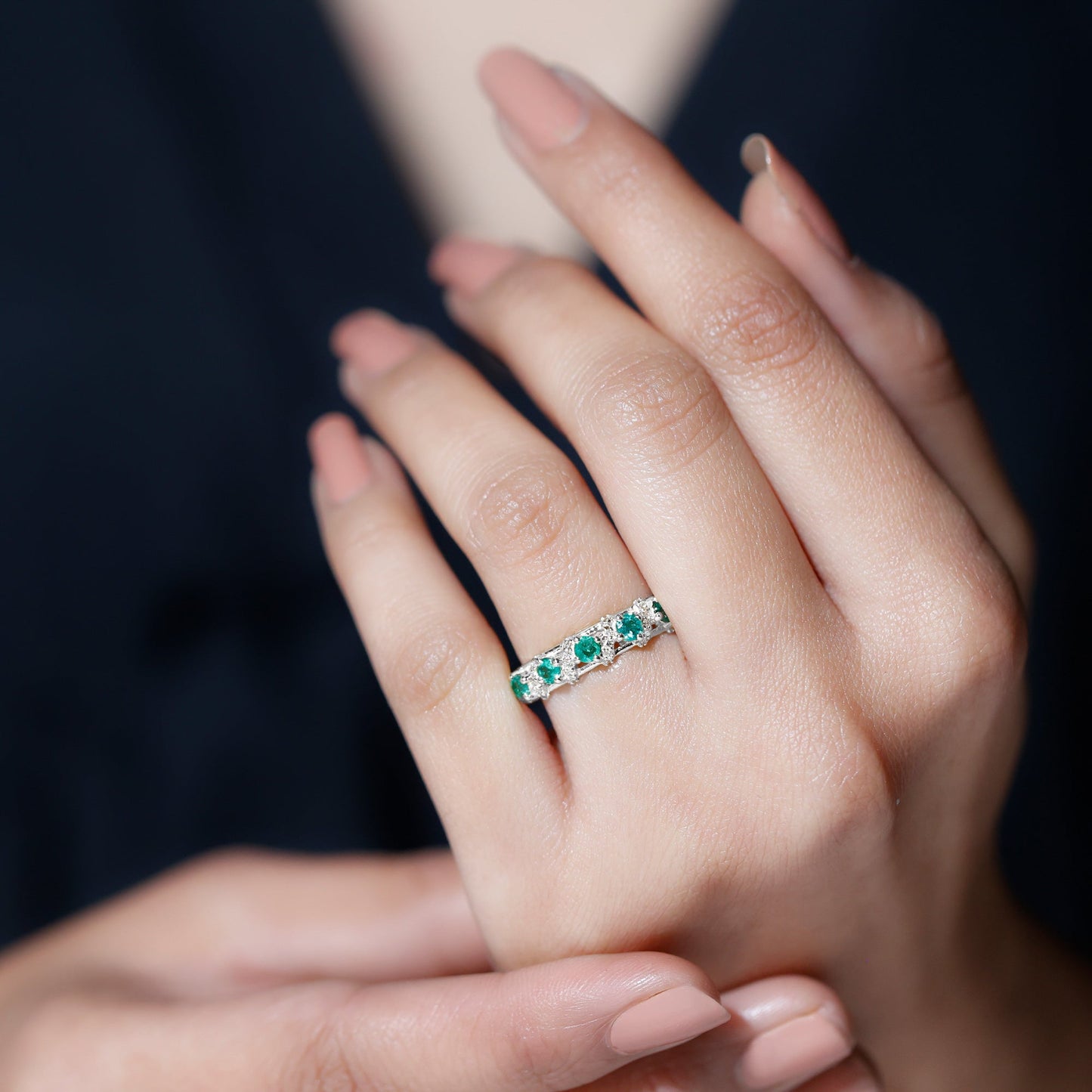 Emerald and Diamond Designer Wedding Band for Women