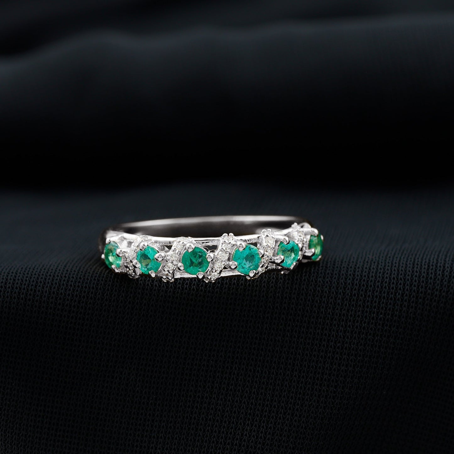Emerald and Diamond Designer Wedding Band for Women