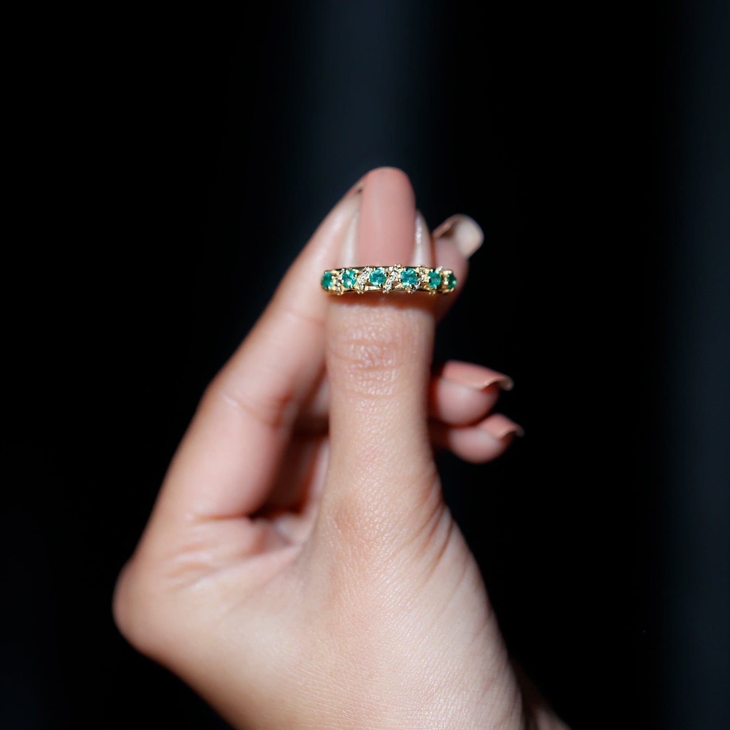 Emerald and Diamond Designer Wedding Band for Women