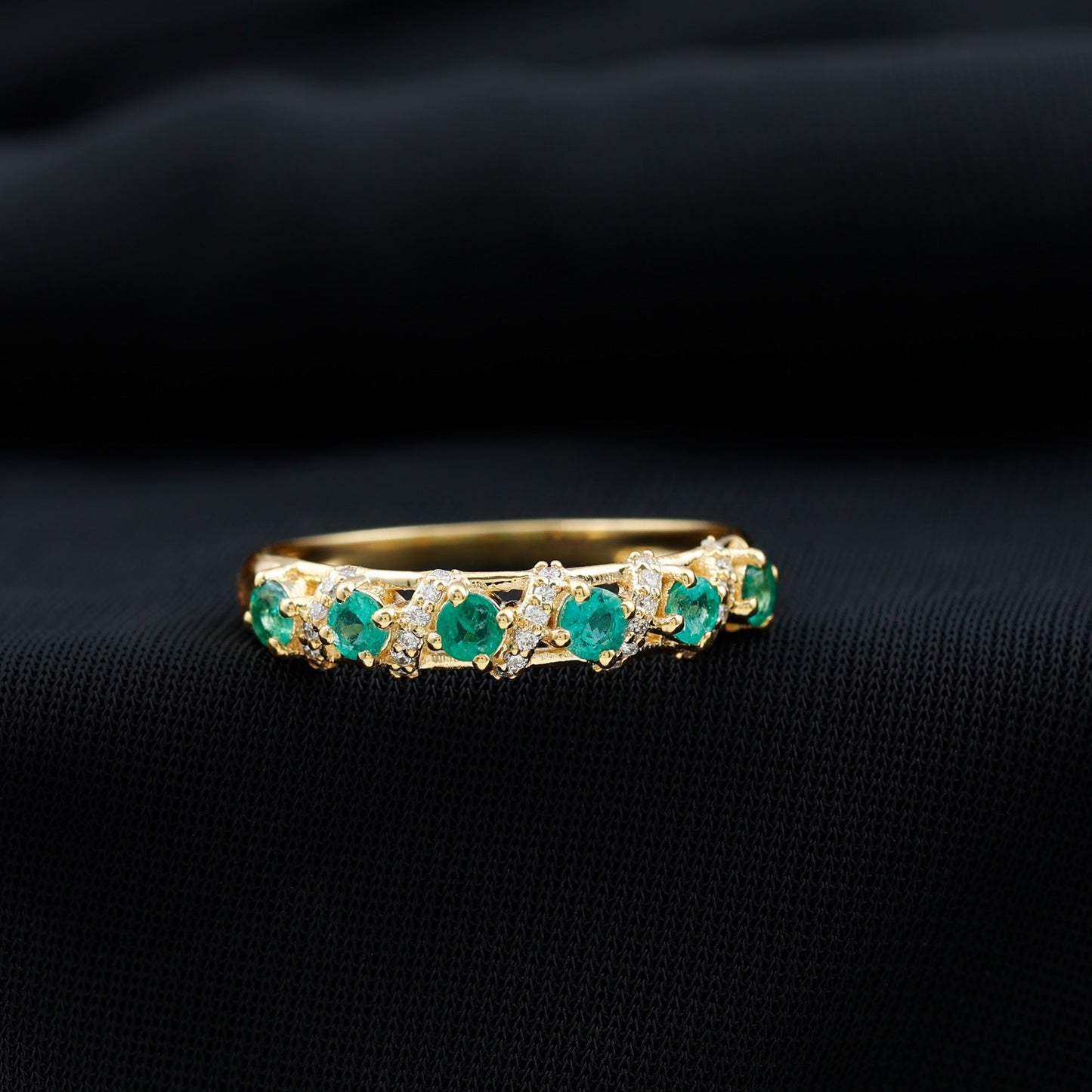 Emerald and Diamond Designer Wedding Band for Women