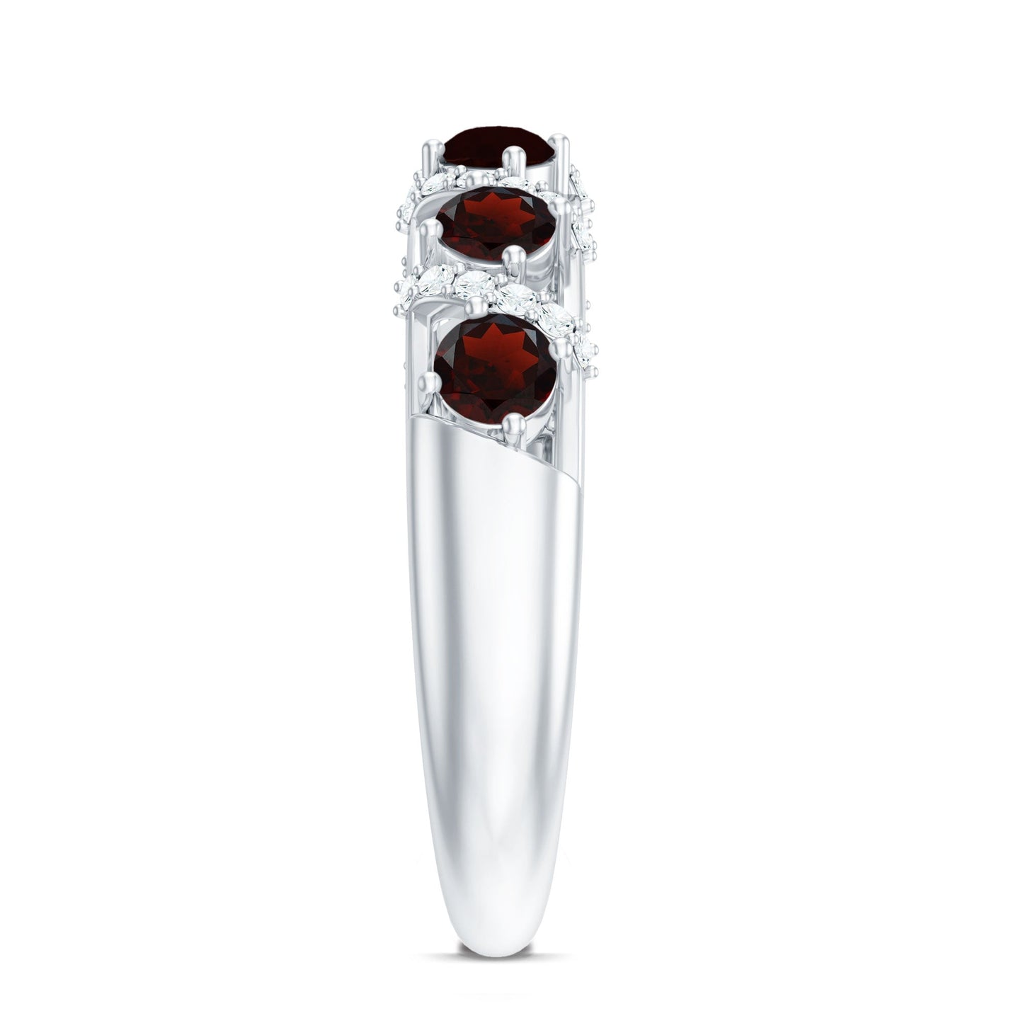 Genuine Red Garnet Diamond Half Eternity Ring for Anniversary