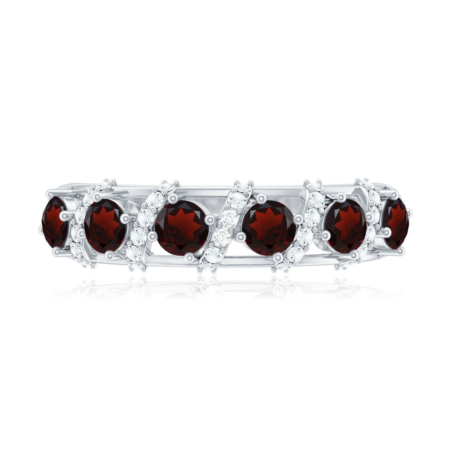 Genuine Red Garnet Diamond Half Eternity Ring for Anniversary