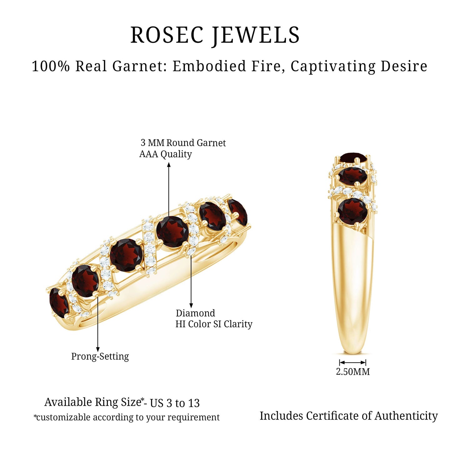 Genuine Red Garnet Diamond Half Eternity Ring for Anniversary