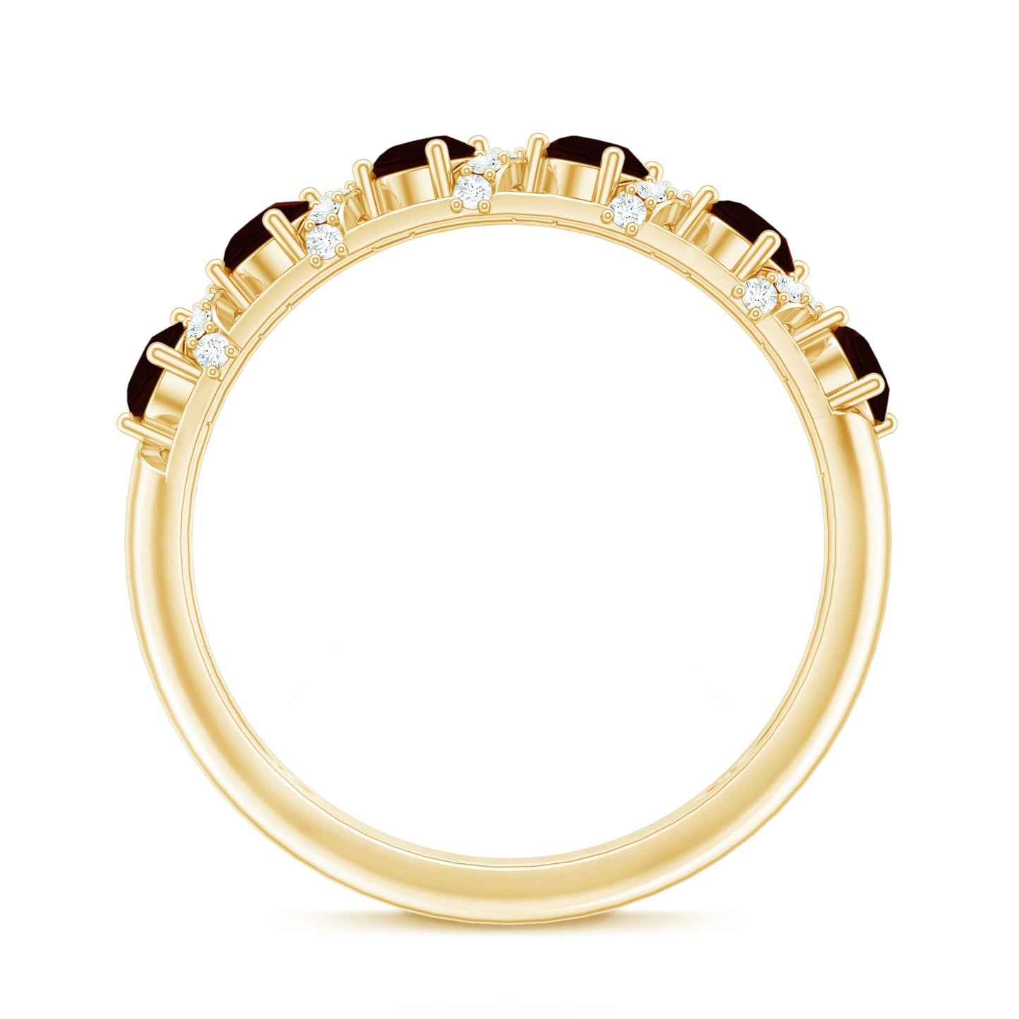 Genuine Red Garnet Diamond Half Eternity Ring for Anniversary