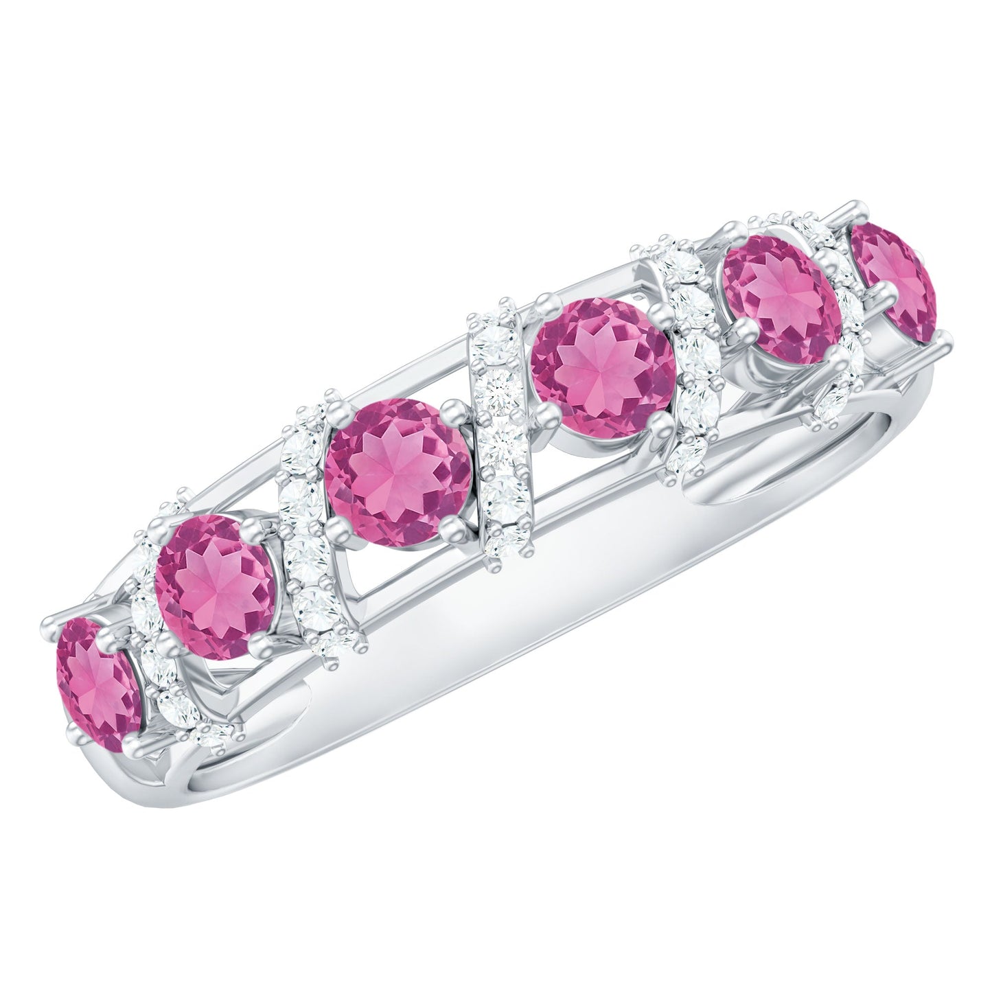 Designer Pink Tourmaline and Diamond Anniversary Ring