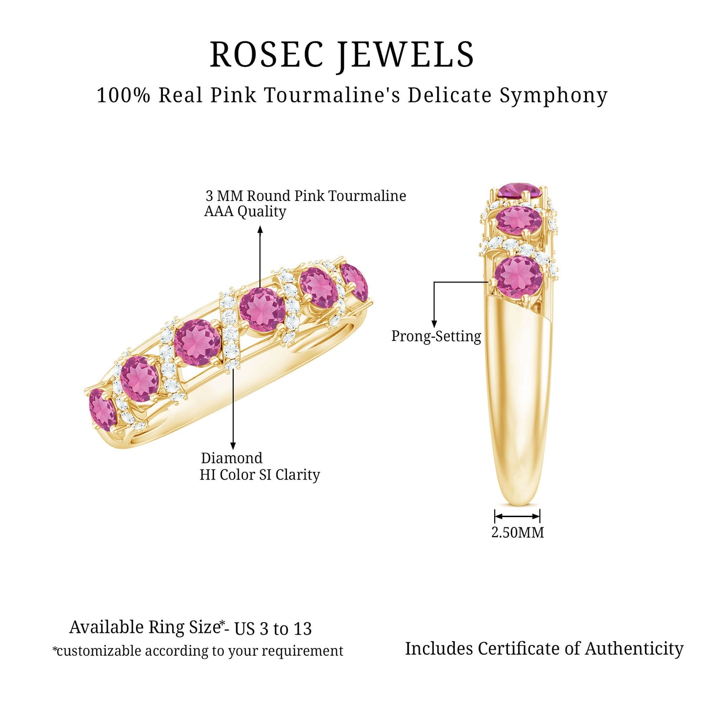 Designer Pink Tourmaline and Diamond Anniversary Ring