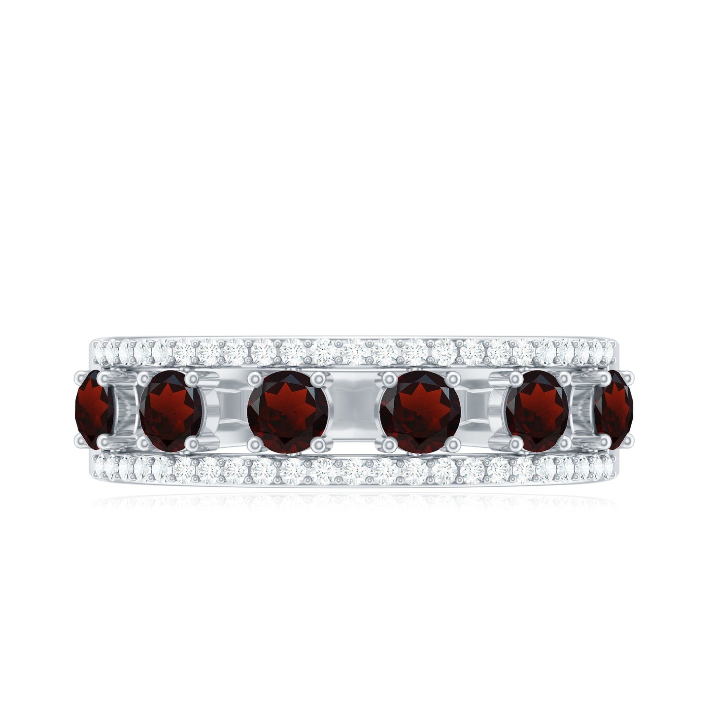 Natural Garnet Half Eternity Band with Diamond