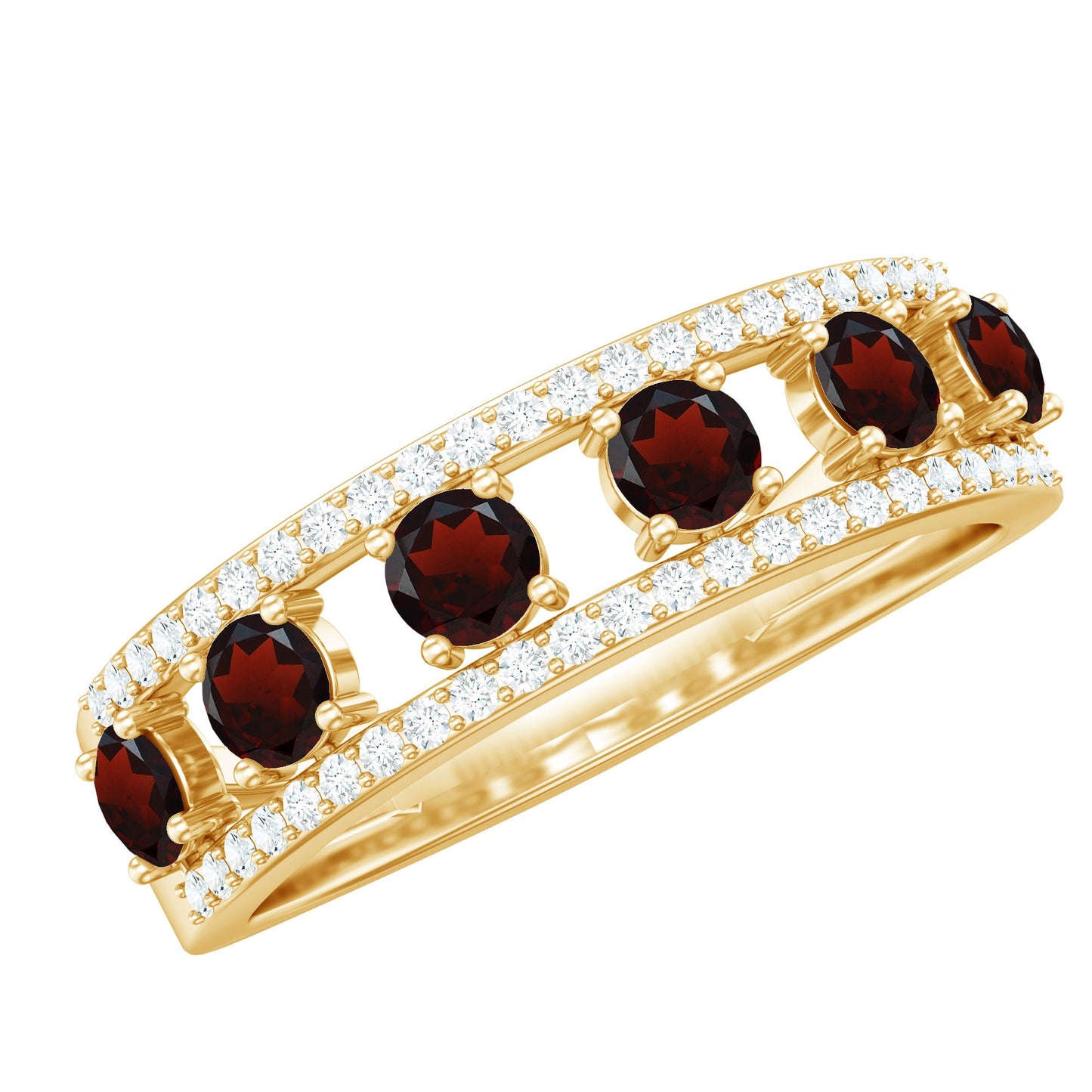 Natural Garnet Half Eternity Band with Diamond