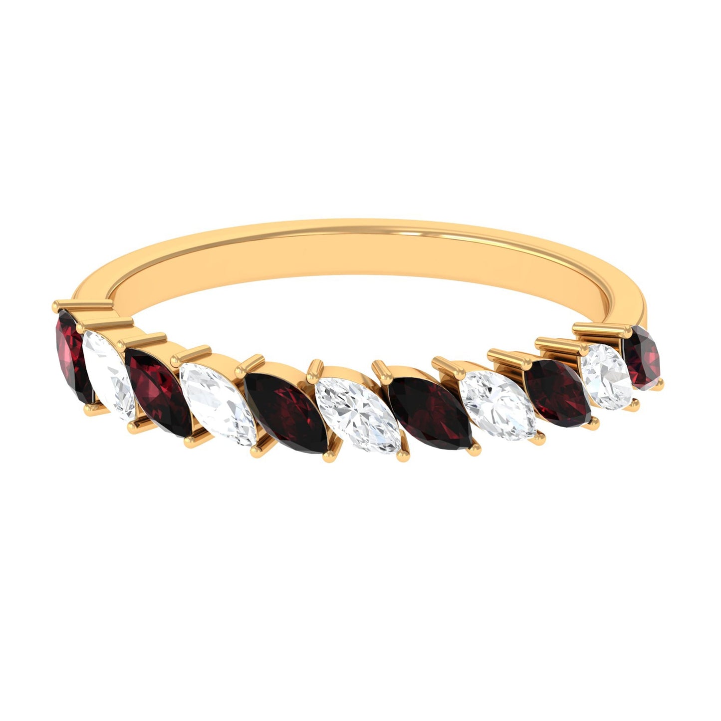 Certified Marquise Garnet Half Eternity Band with Diamond