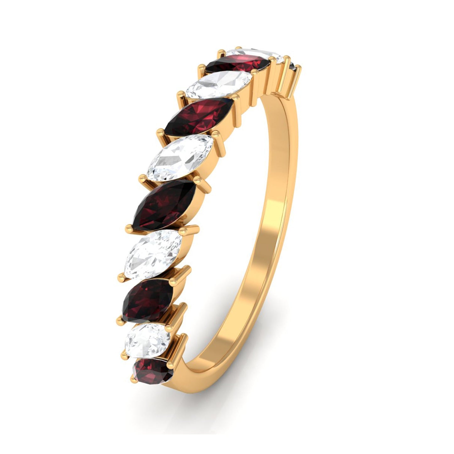 Certified Marquise Garnet Half Eternity Band with Diamond