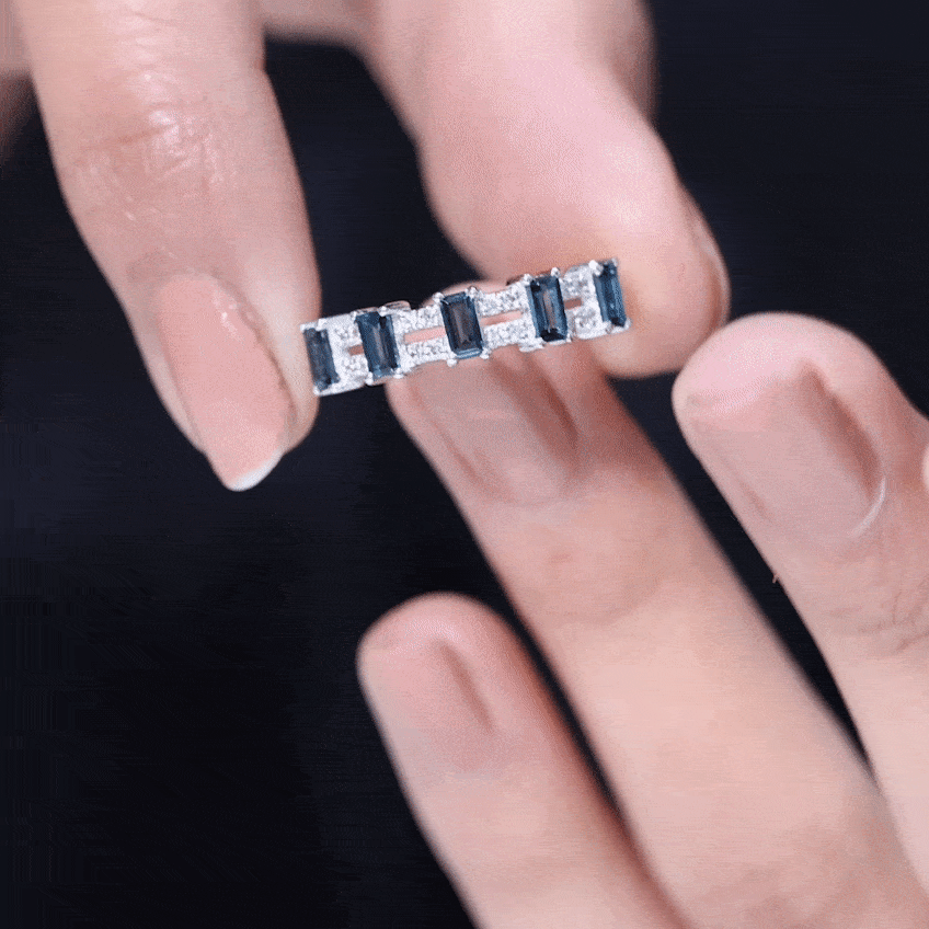 Baguette London Blue Topaz Half Eternity Band with Diamond