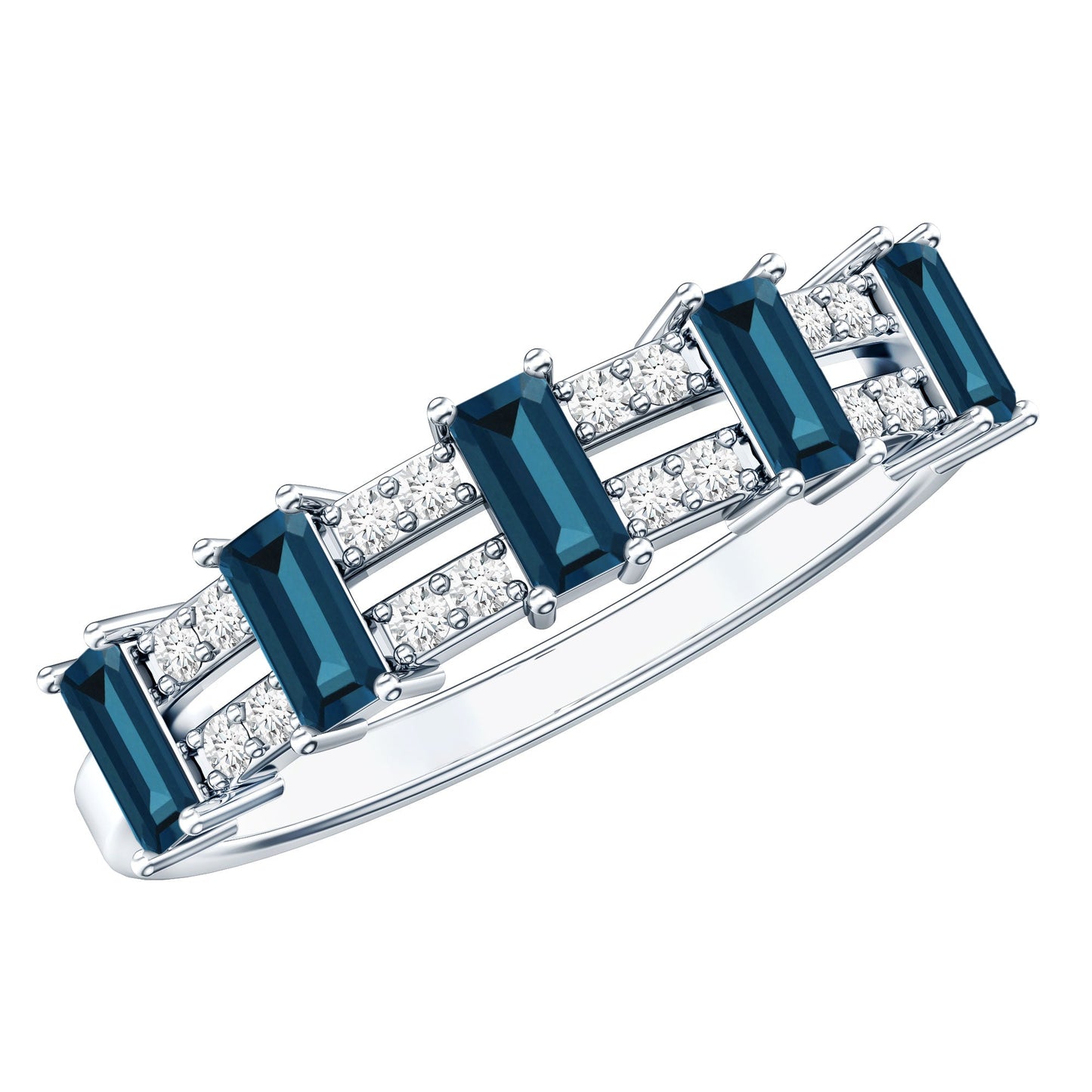 Baguette London Blue Topaz Half Eternity Band with Diamond