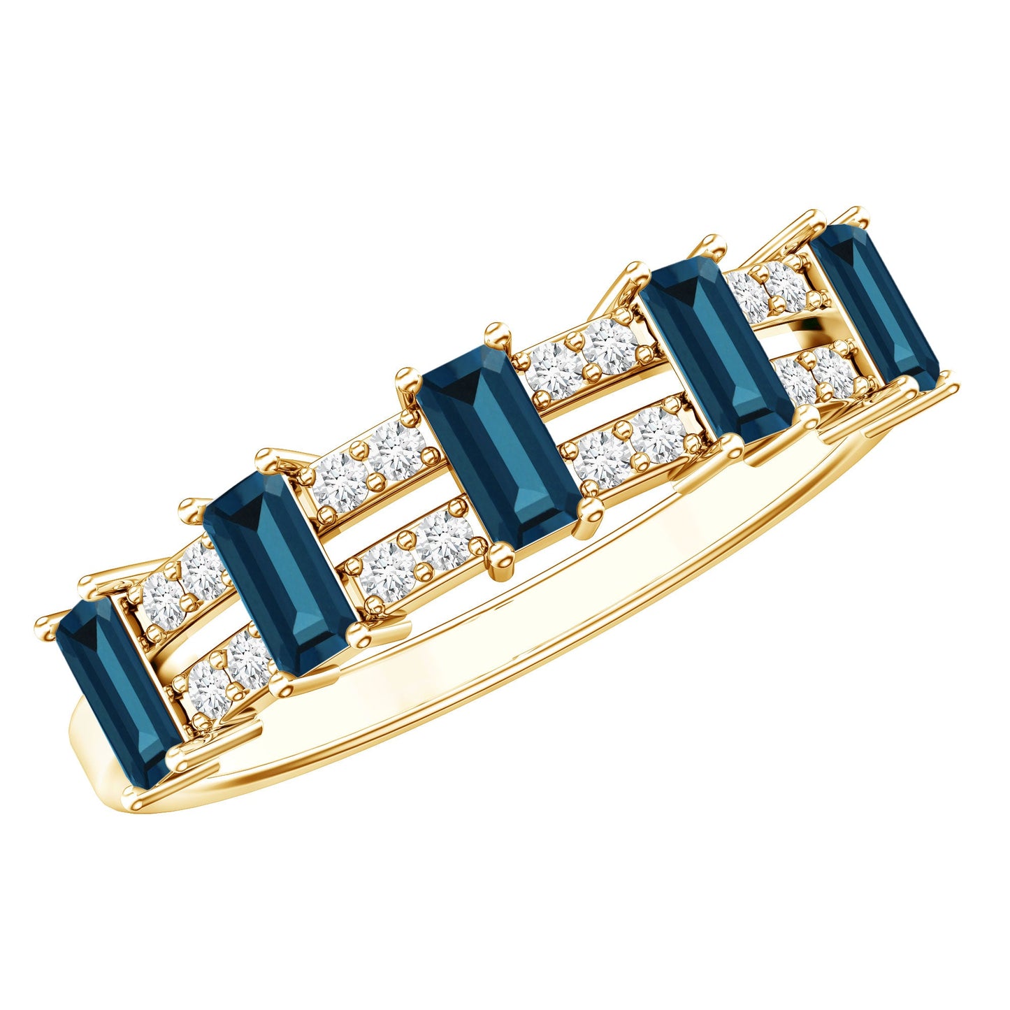 Baguette London Blue Topaz Half Eternity Band with Diamond