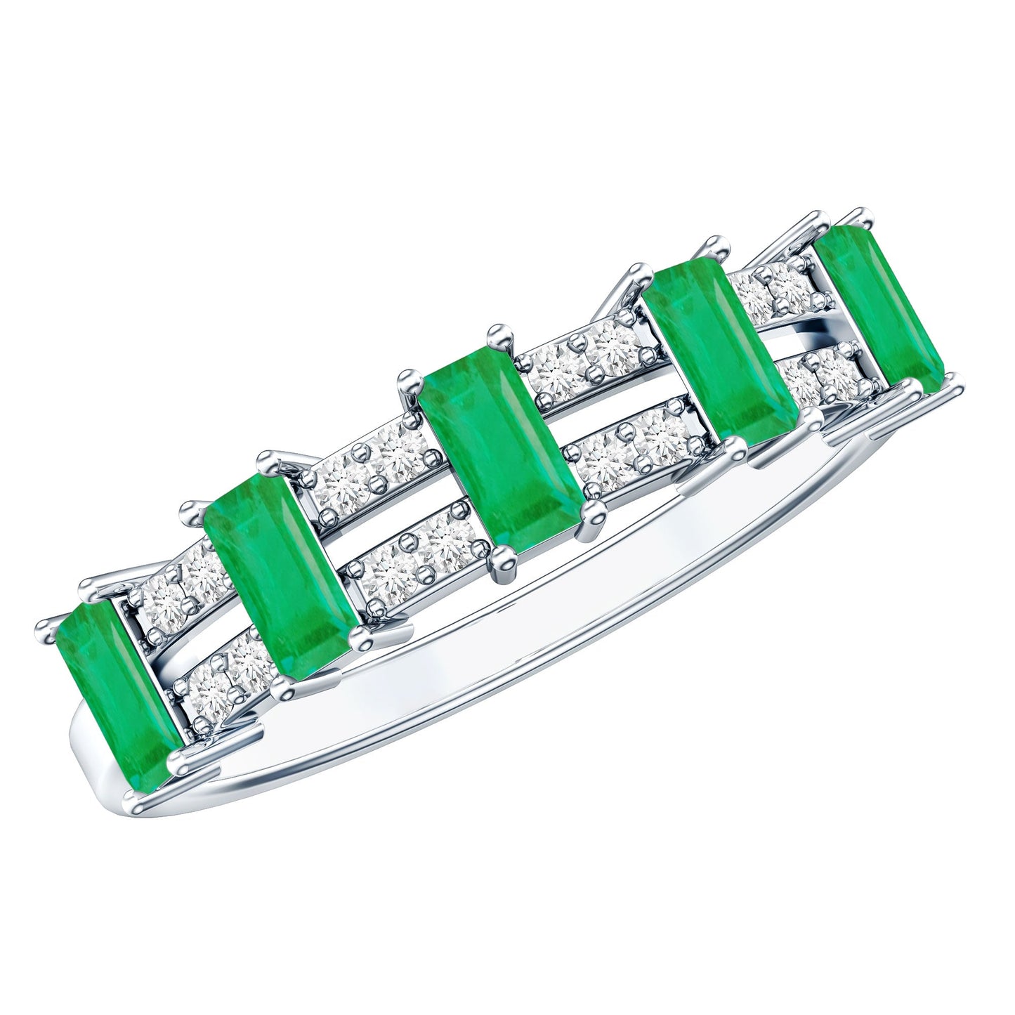 Baguette Cut Emerald and Diamond Half Eternity Band