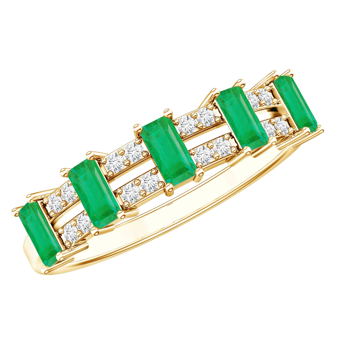 Baguette Cut Emerald and Diamond Half Eternity Band