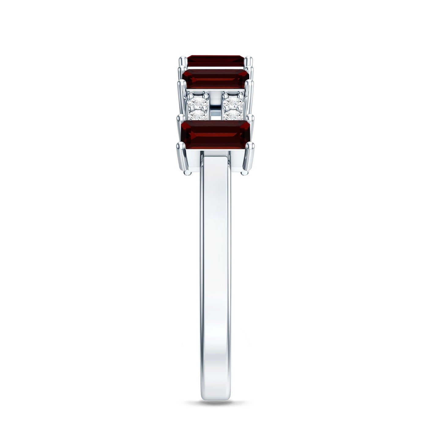 Natural Baguette Garnet Half Eternity Band with Diamond