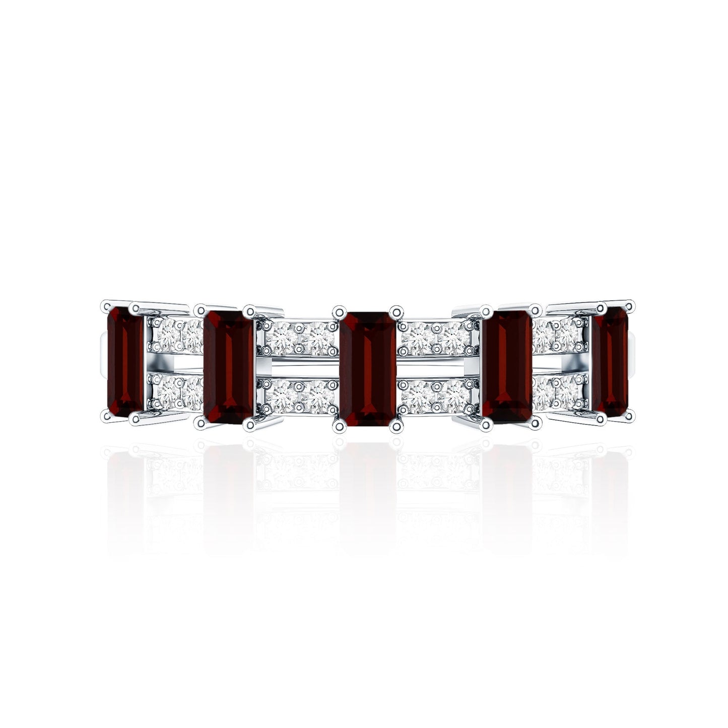Natural Baguette Garnet Half Eternity Band with Diamond