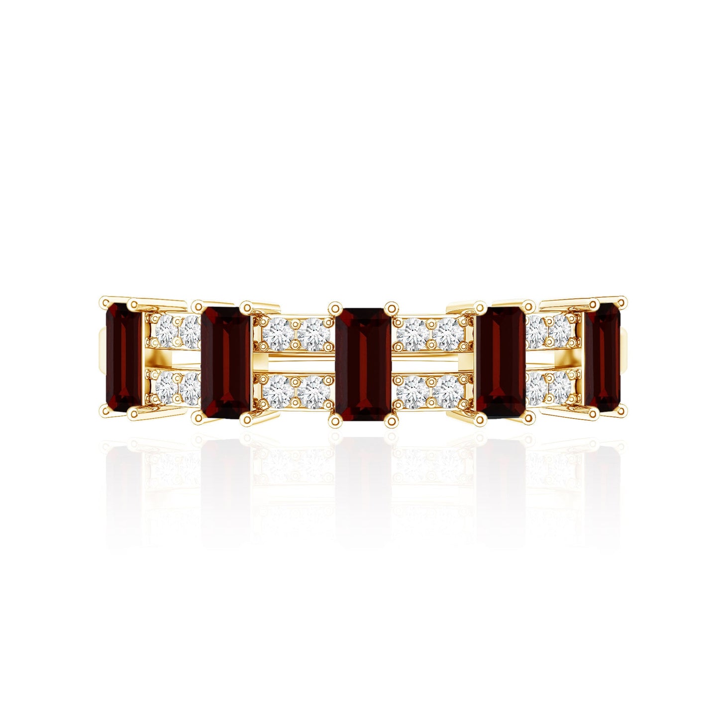 Natural Baguette Garnet Half Eternity Band with Diamond