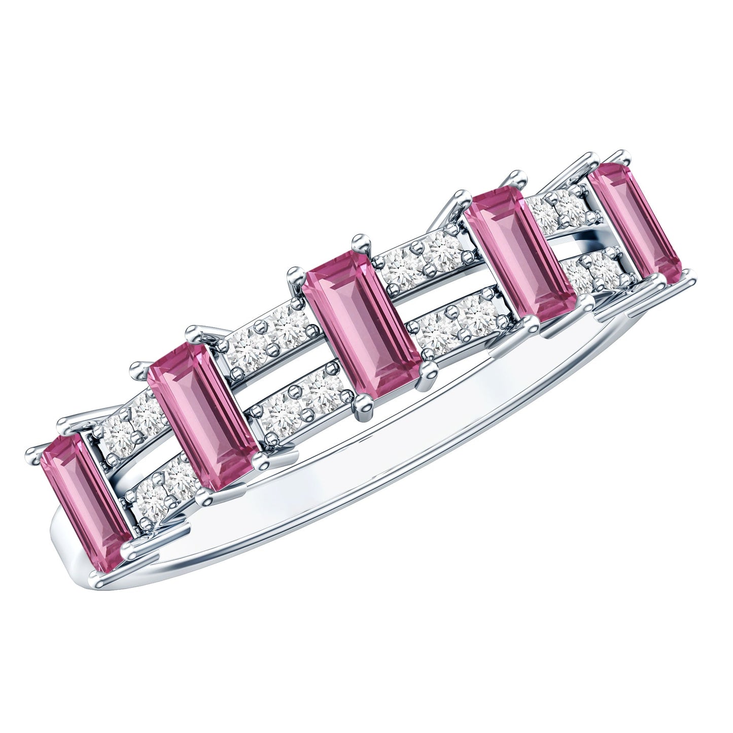 Natural Pink Tourmaline Wide Half Eternity Ring with Diamond
