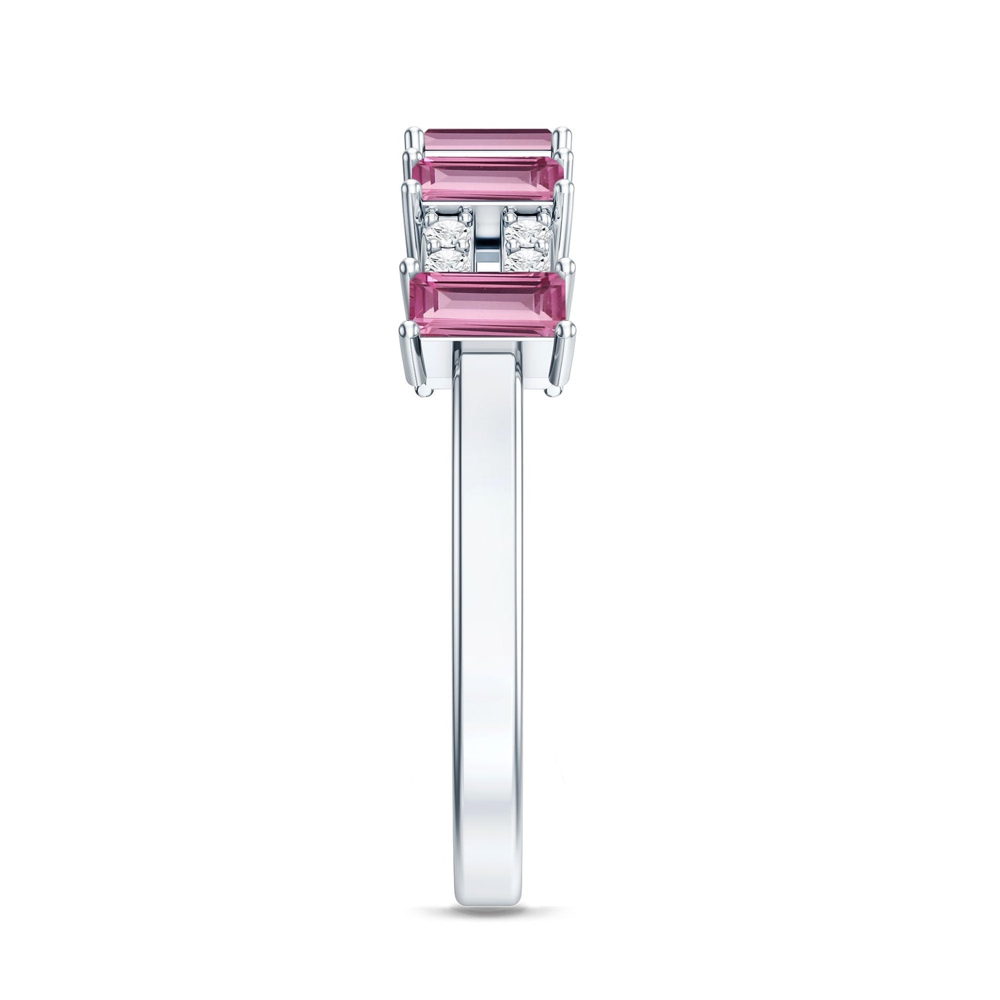 Natural Pink Tourmaline Wide Half Eternity Ring with Diamond