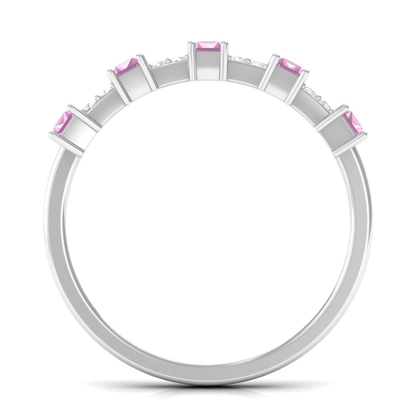 Natural Pink Tourmaline Wide Half Eternity Ring with Diamond