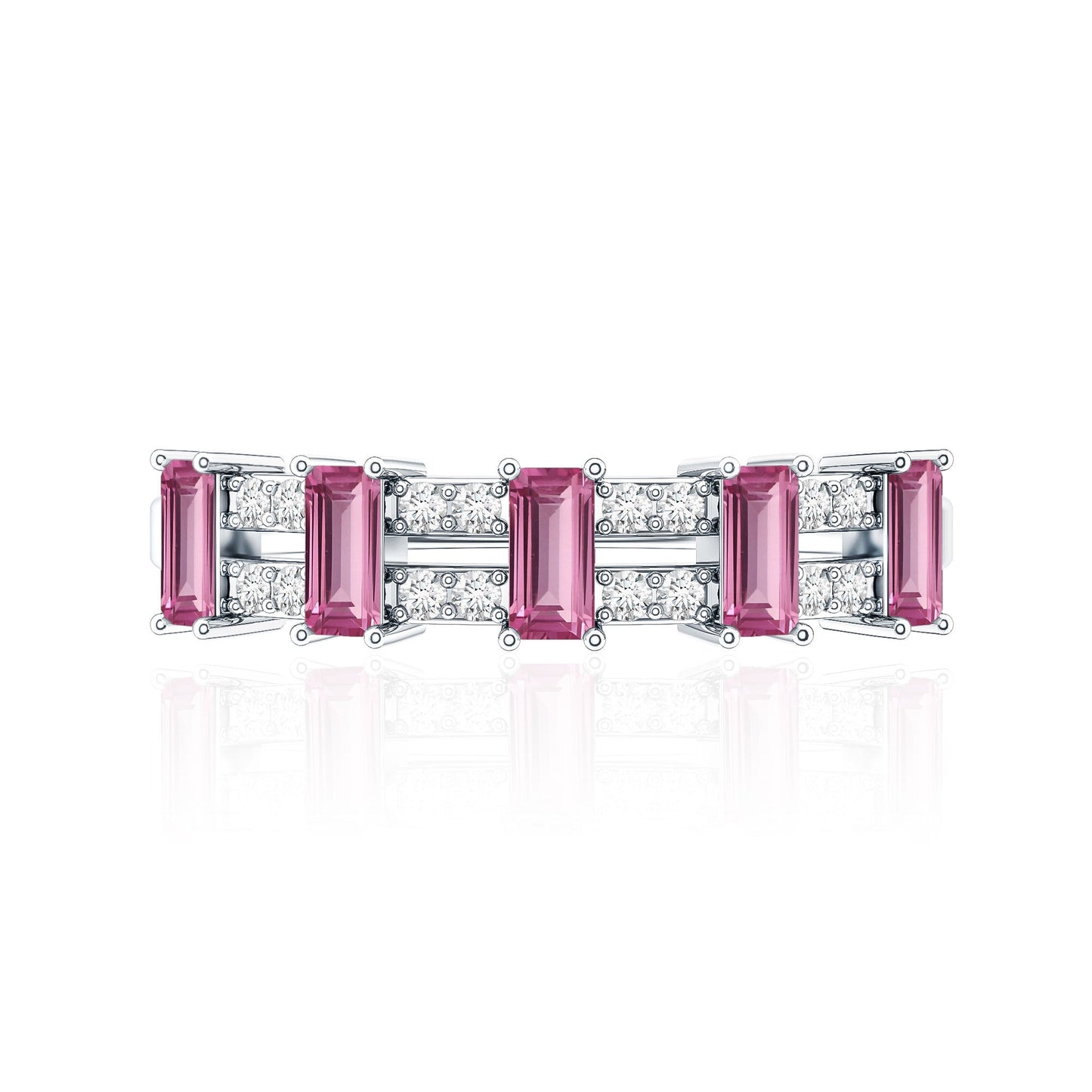 Natural Pink Tourmaline Wide Half Eternity Ring with Diamond