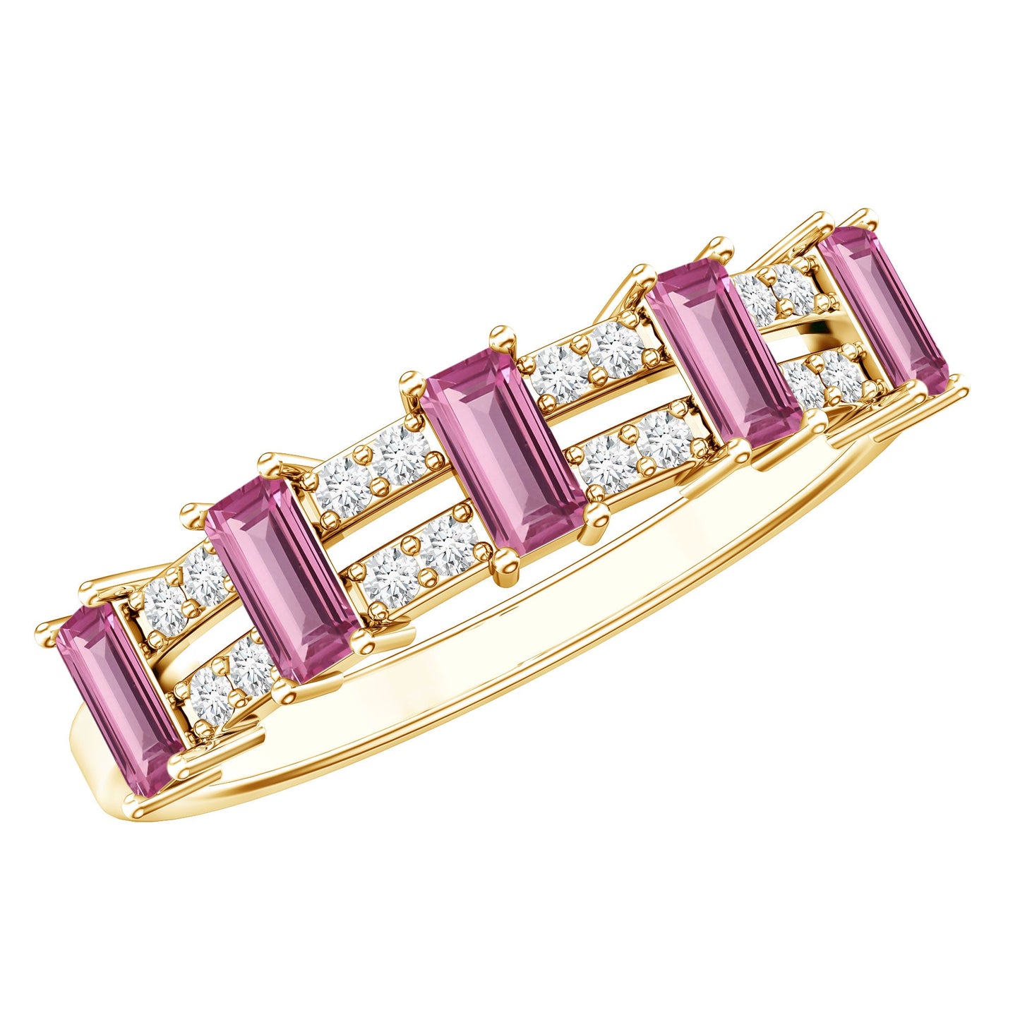Natural Pink Tourmaline Wide Half Eternity Ring with Diamond