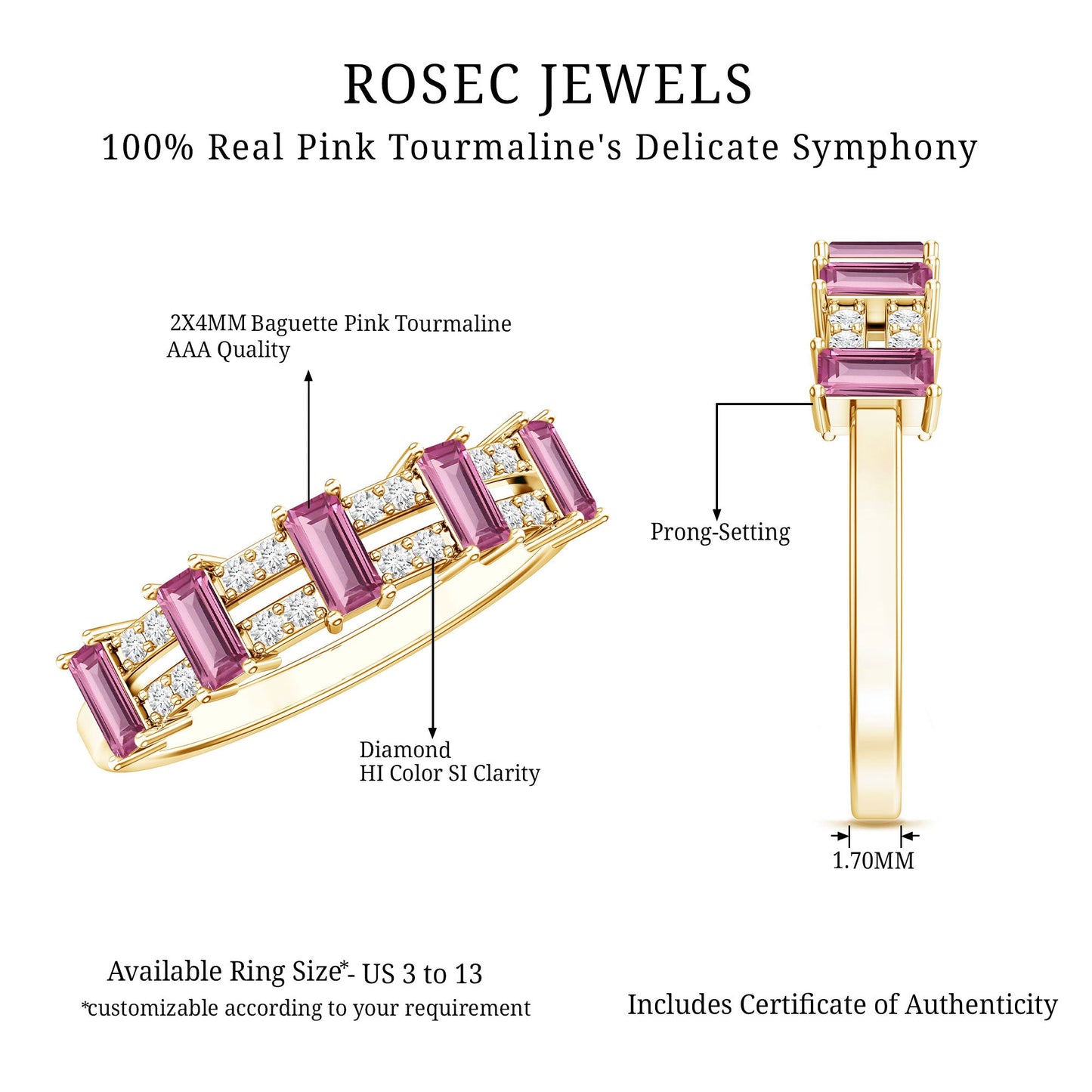 Natural Pink Tourmaline Wide Half Eternity Ring with Diamond