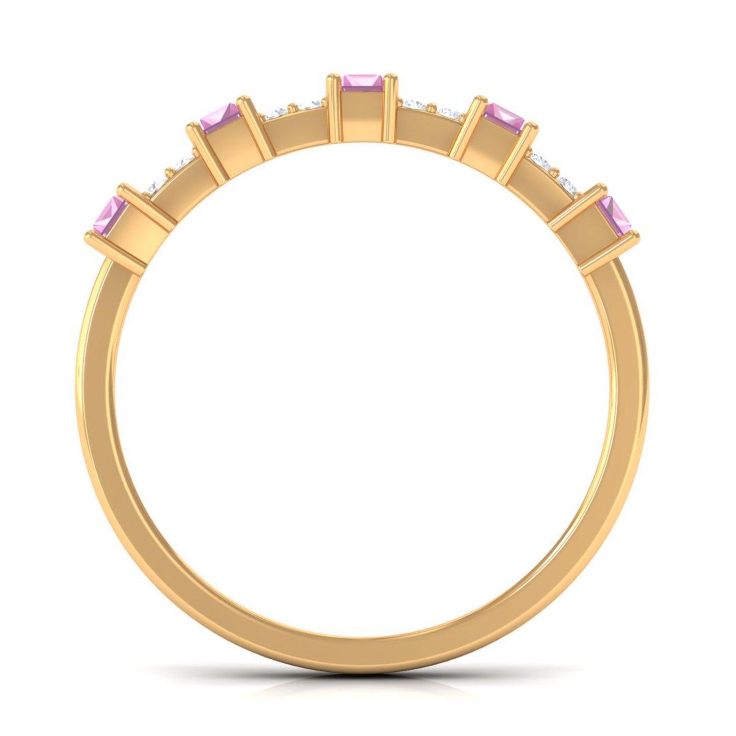 Natural Pink Tourmaline Wide Half Eternity Ring with Diamond