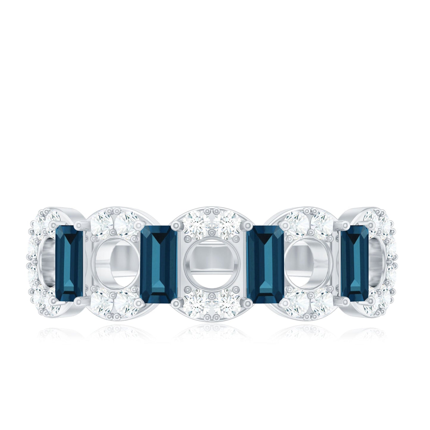 Baguette London Blue Topaz Art Deco Eternity Band with Diamond