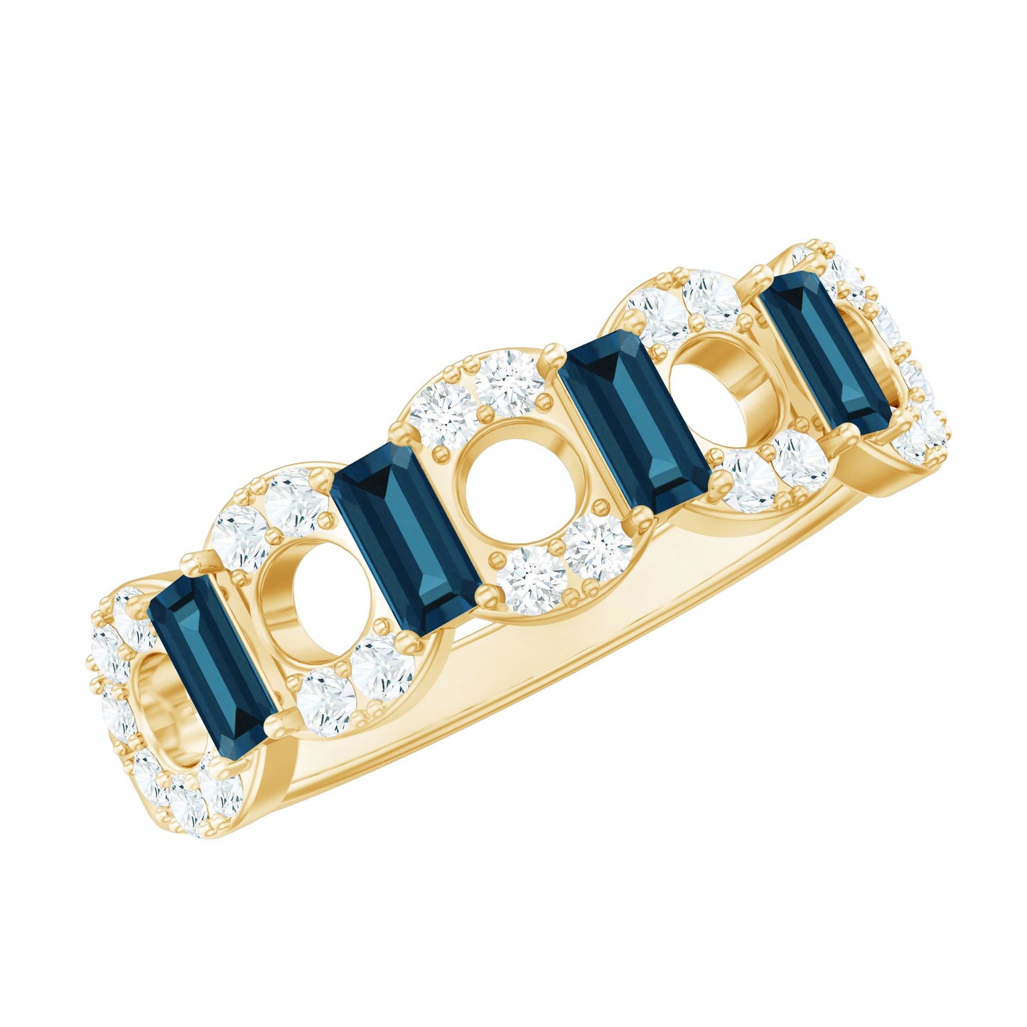 Baguette London Blue Topaz Art Deco Eternity Band with Diamond