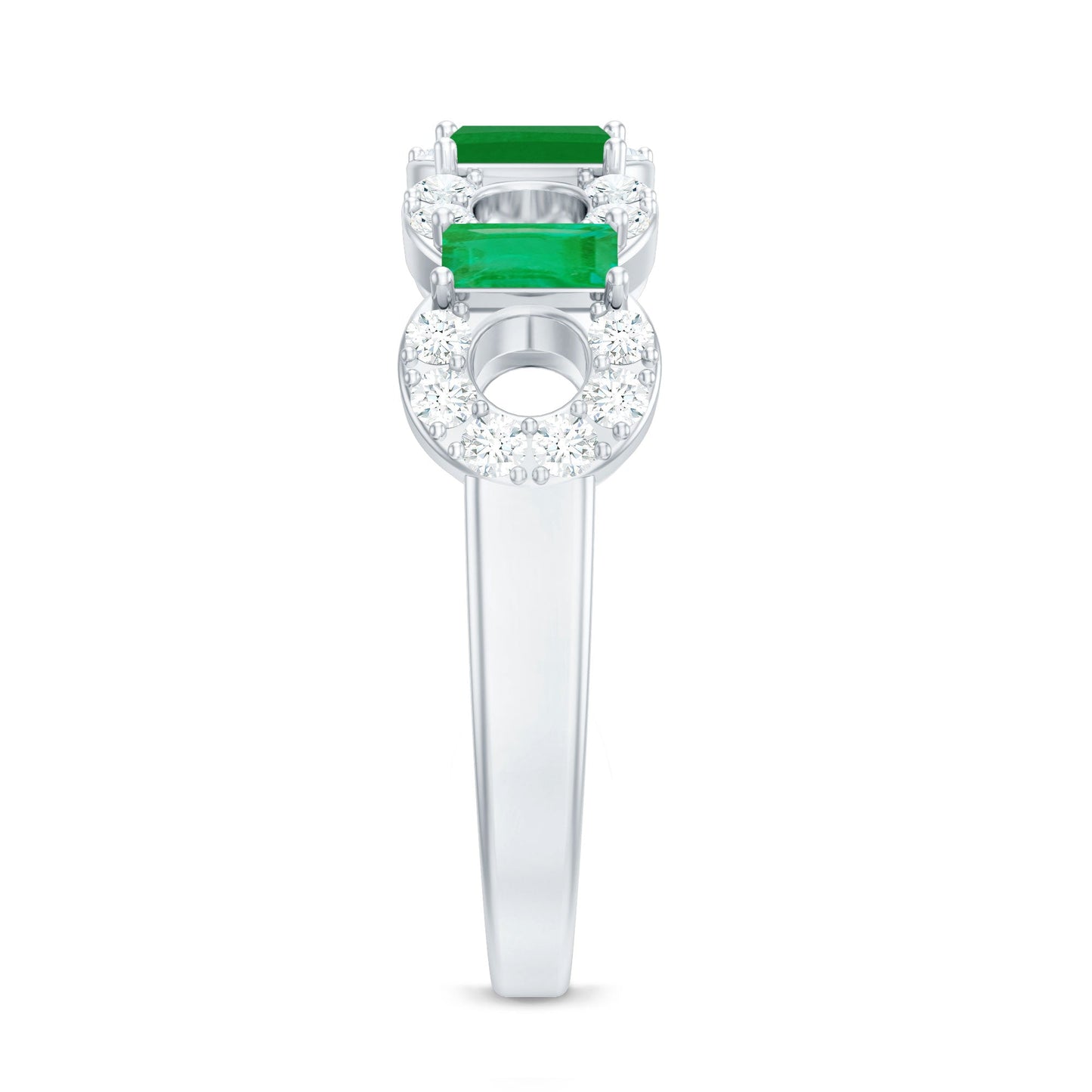 Natural Baguette Emerald Diamond Art Deco Half Eternity Ring