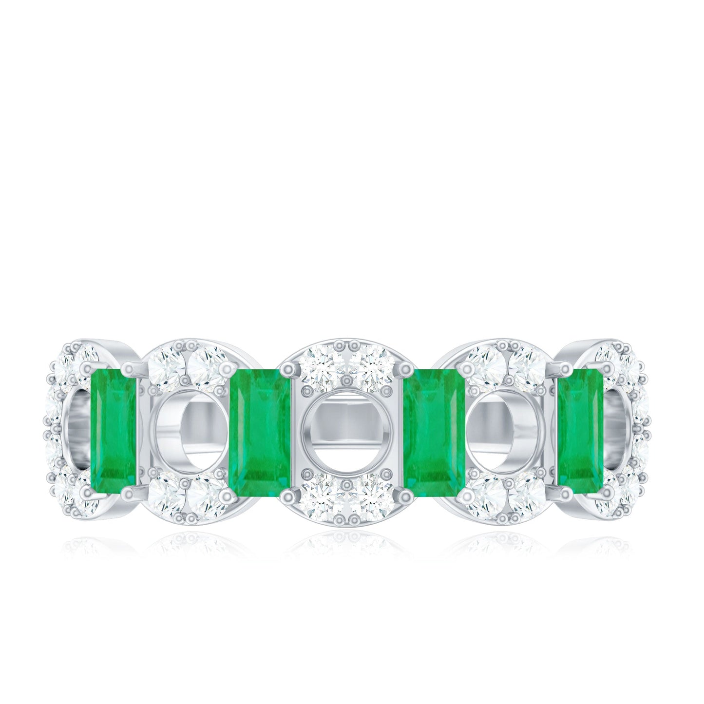 Natural Baguette Emerald Diamond Art Deco Half Eternity Ring