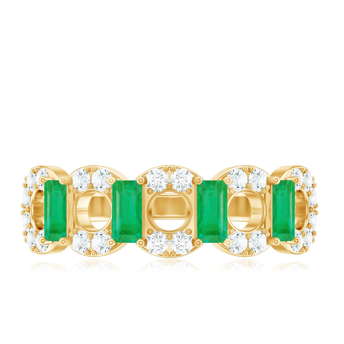 Natural Baguette Emerald Diamond Art Deco Half Eternity Ring