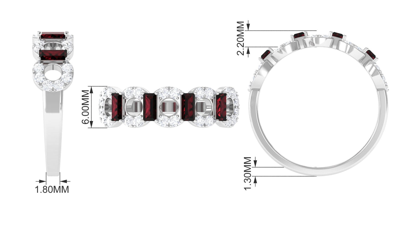 Certified Real Baguette Garnet Half Eternity Band with Diamond
