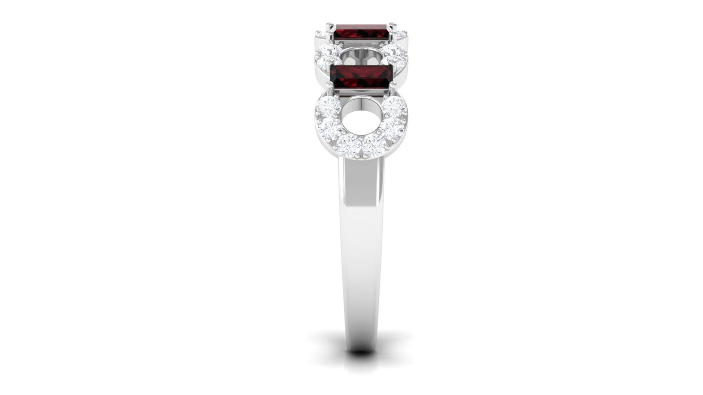 Certified Real Baguette Garnet Half Eternity Band with Diamond