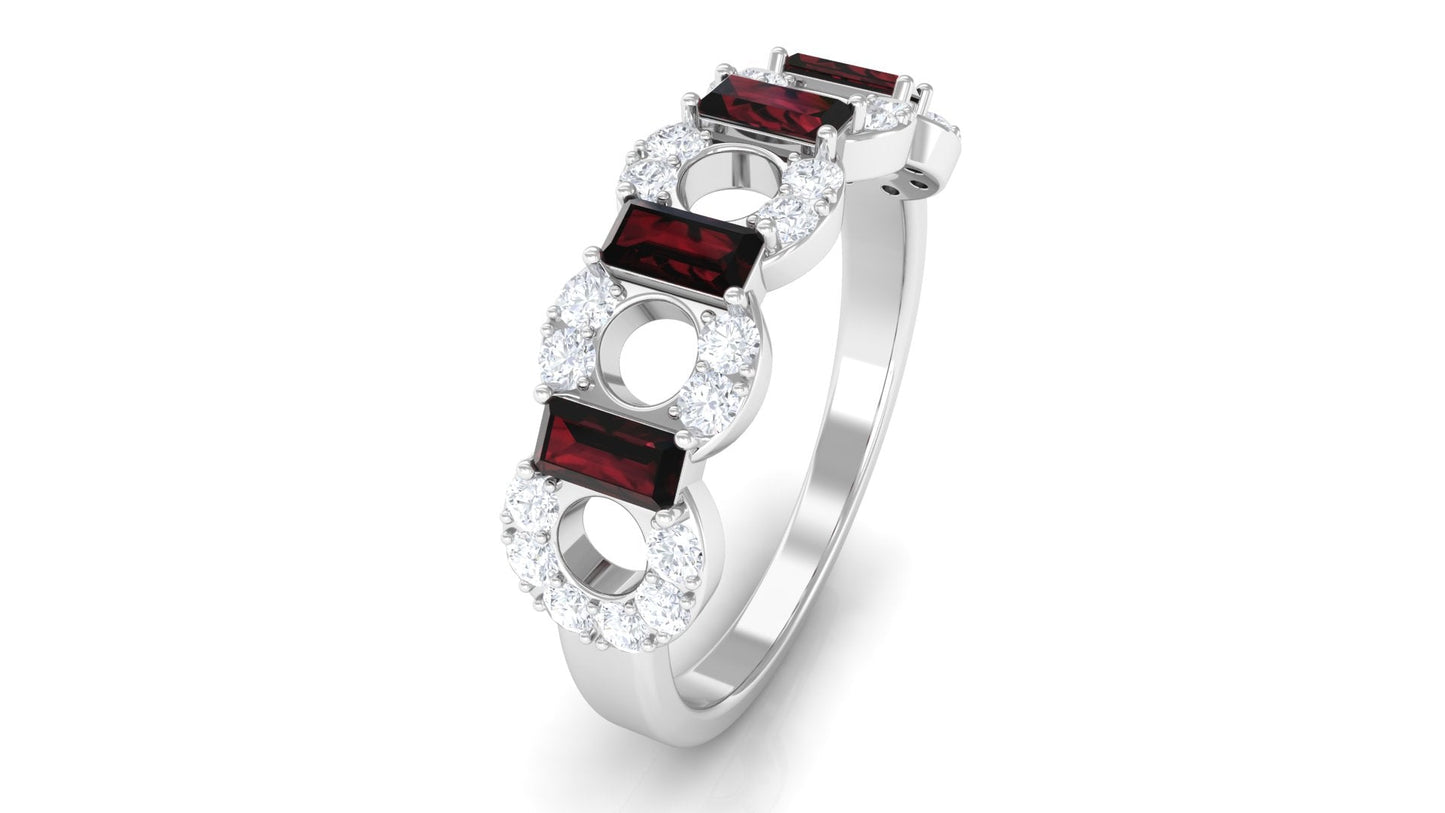 Certified Real Baguette Garnet Half Eternity Band with Diamond