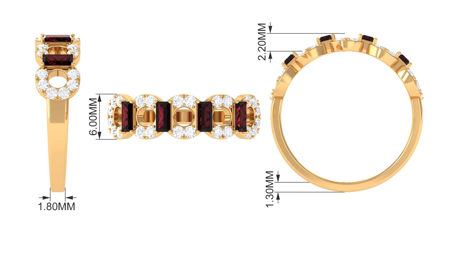 Certified Real Baguette Garnet Half Eternity Band with Diamond