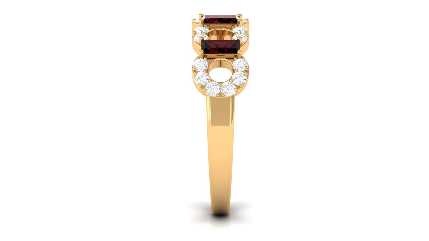 Certified Real Baguette Garnet Half Eternity Band with Diamond